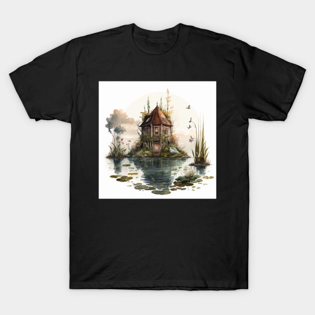 Watercolor Swamp Cabin T-Shirt by Abili-Tees